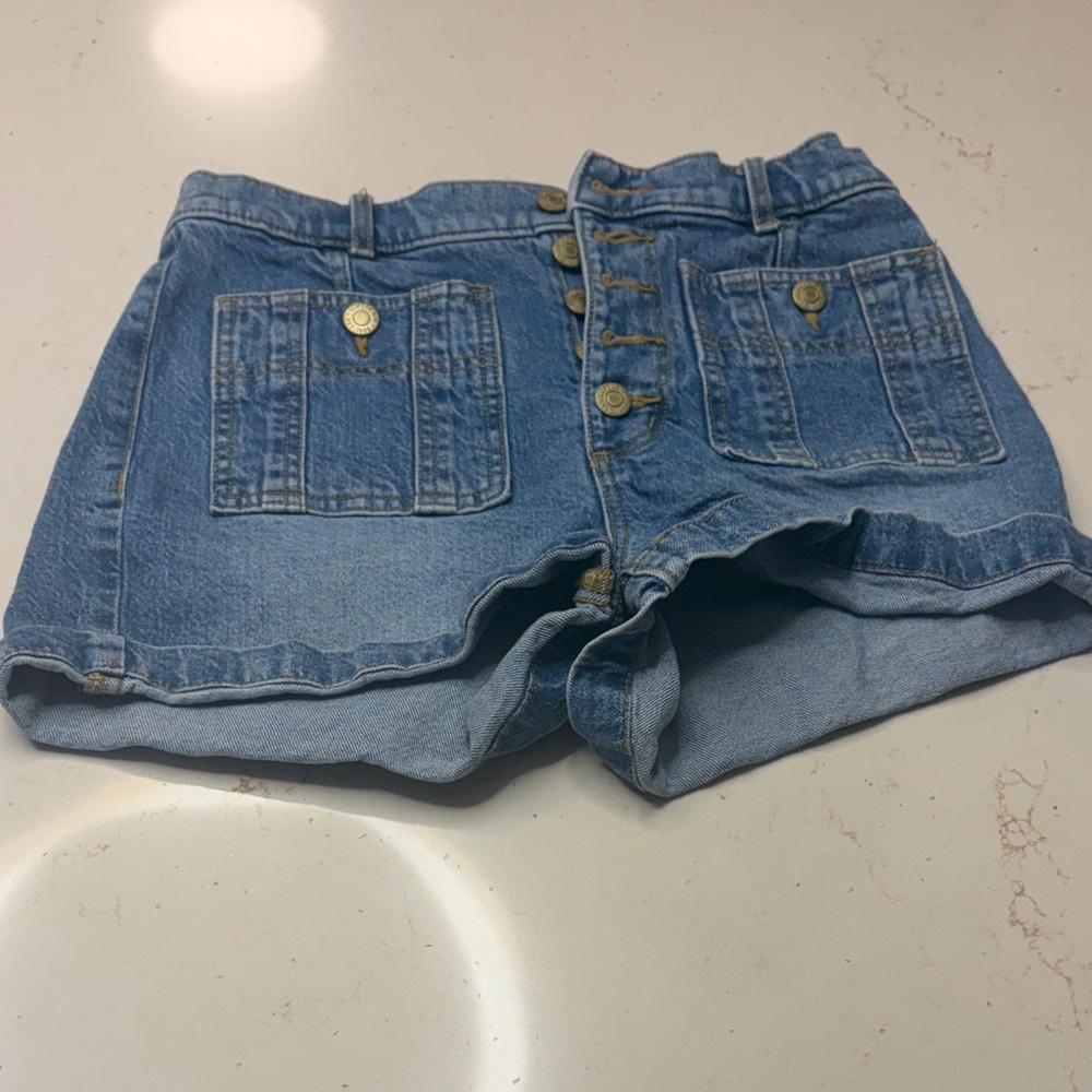 LOFT Blue Jean Shorts with Button Detail